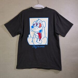 ALAB Graphic T Shirt Large Black Cartoon Dog Double Sided Streetwear Tee